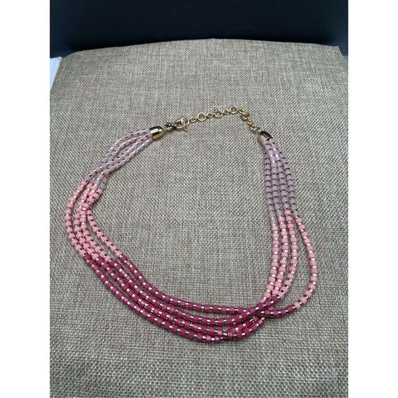 New Talbots Sunny Layered 4 Strand Beaded Pink and Gold Necklace Signed - Picture 4 of 8